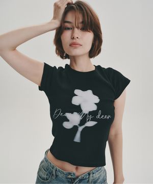 플라워 하이 크롭 티셔츠_ 블랙