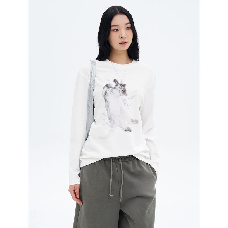[UNI8] 동물 그래픽 긴팔 티셔츠  화이트