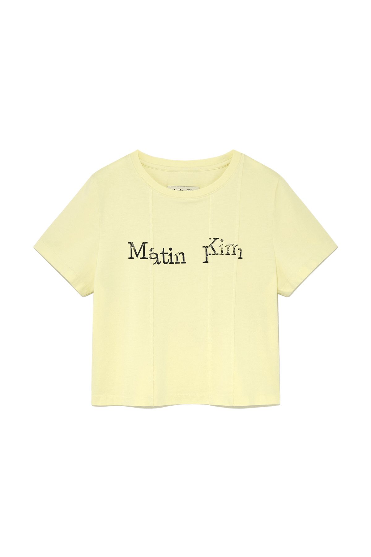MUSINSA公式 | MATIN KIM UNBALANCE TYPO LOGO CROP TOP IN YELLOW