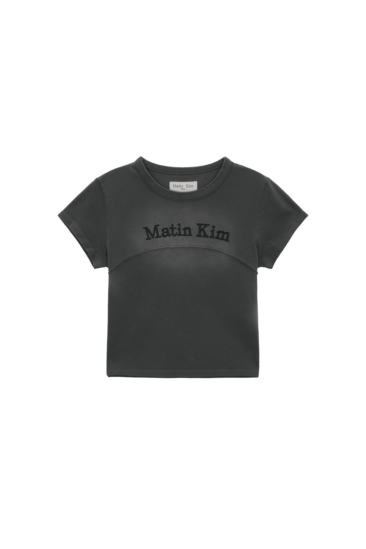 MUSINSA公式 | MATIN KIM LOGO CUTTED RINGER CROP TOP IN CHARCOAL