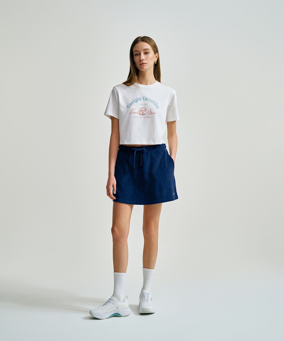 세르지오 타키니(SERGIO TACCHINI) W 에다 테리 플레어 스커트 (Navy)