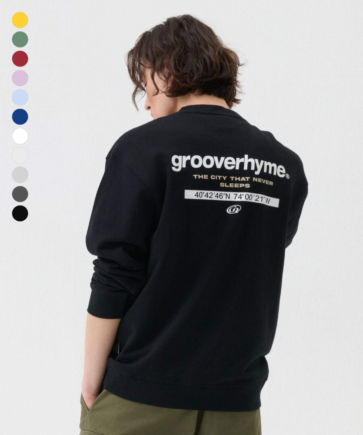 그루브라임(GROOVE RHYME) 남) C100 3단쭈리 NEW 로케이션 맨투맨 (세미오버핏)(25년)(11COLOR) [LRARCTM111P]