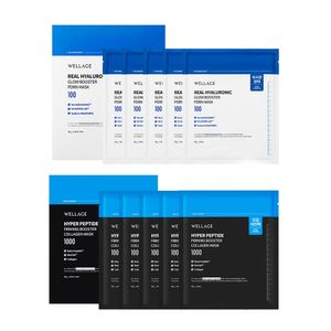 [2종세트] 리얼 히알루로닉 글로우 부스터 피디알엔 겔 마스크 5매+하이퍼 펩타이드 퍼밍 부스터 콜라겐 겔 마스크 5매