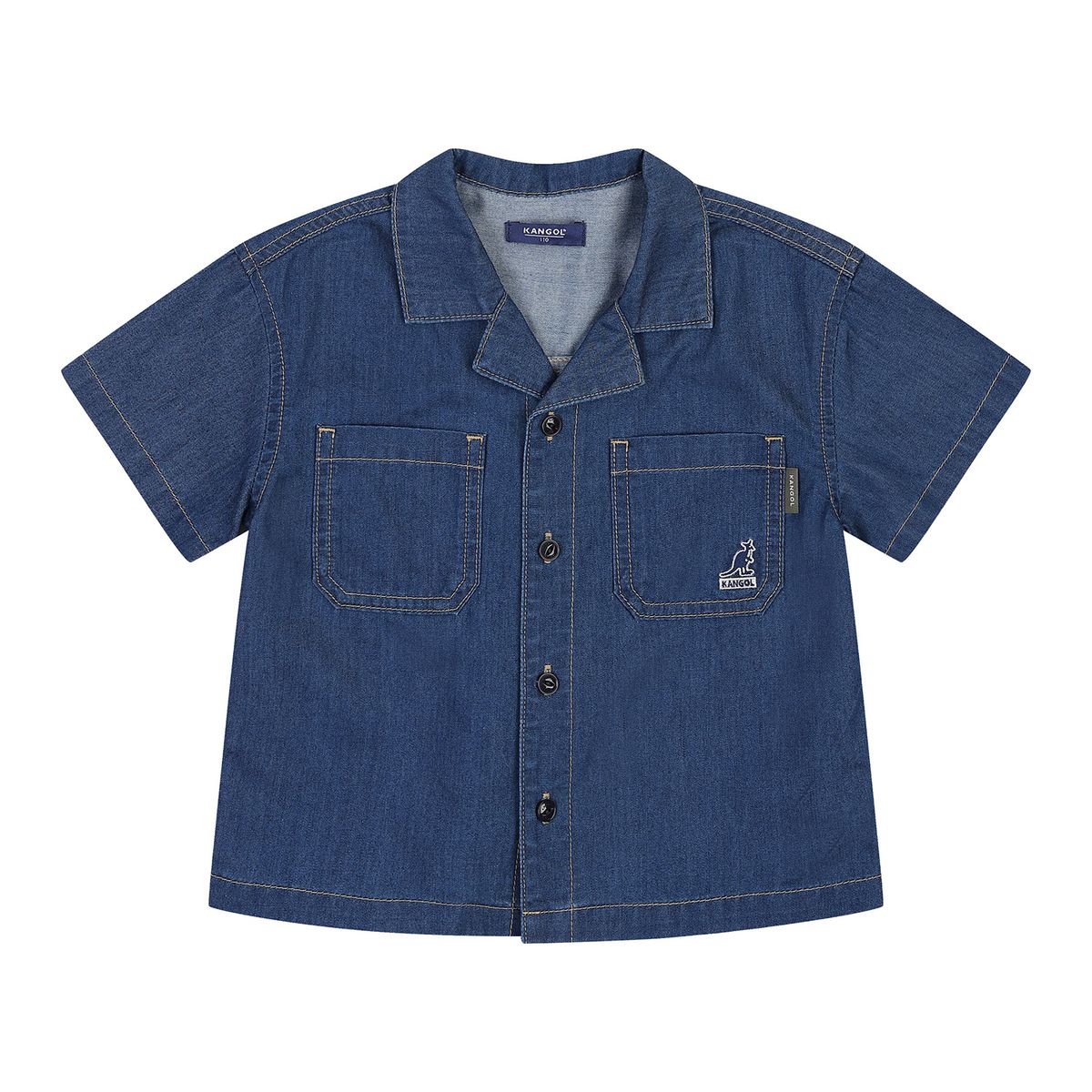 캉골키즈(KANGOL KIDS) 쿨 데님 숏 슬리브 셔츠 RB 0111 네이비