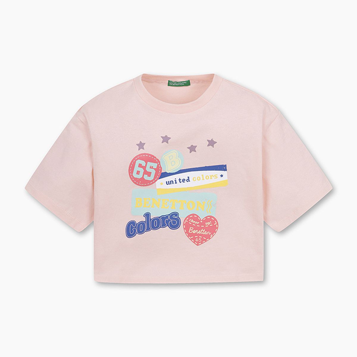 베네통키즈(BENETTONKIDS) 크롭 그래픽 티셔츠_QATS09531PK