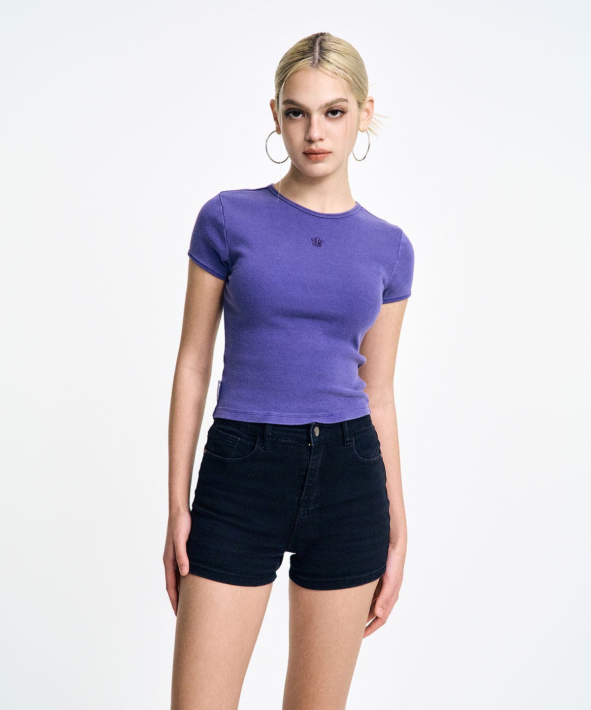 수프라(SUPRA) 여성 워싱 골지 티셔츠(PURPLE)