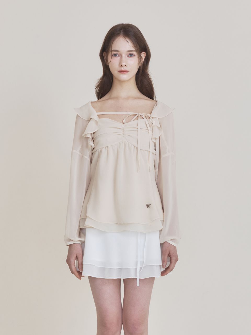 ノットユアローズnotyourrose softeffy ボレロ　musinsa MUSINSA | NOT YOUR ROSE Fairy chiffon bolero (beige)