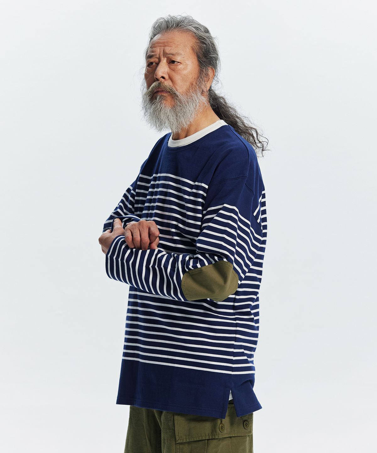 프리즘웍스(FRIZMWORKS) PATCH STRIPE BOAT NECK 004 _ NAVY