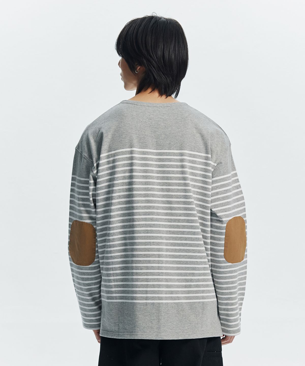 프리즘웍스(FRIZMWORKS) PATCH STRIPE BOAT NECK 004 _ GRAY
