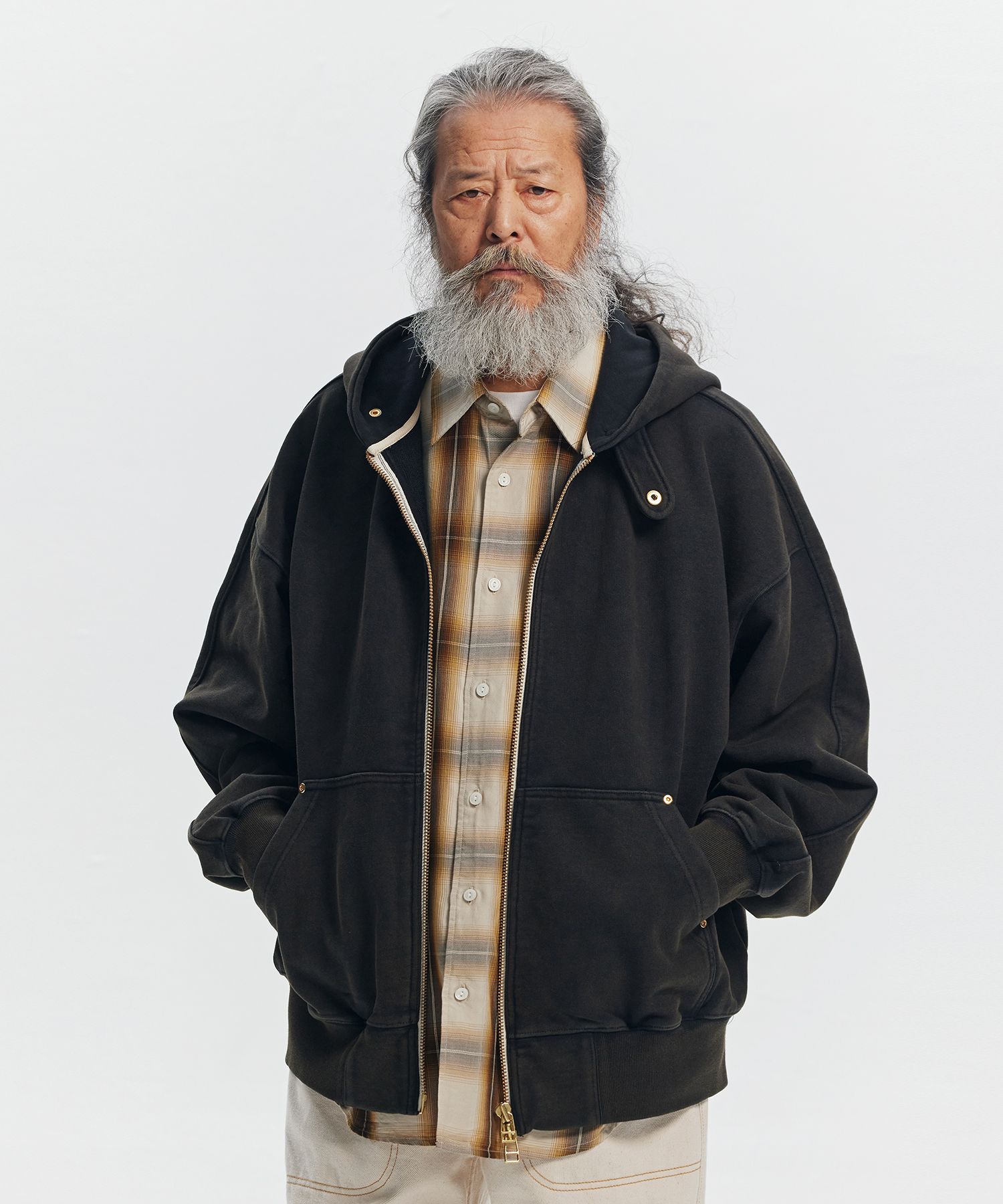 MUSINSA | FRIZMWORKS VINTAGE DYEING HOOD ZIP UP PARKA _ BLACK BROWN