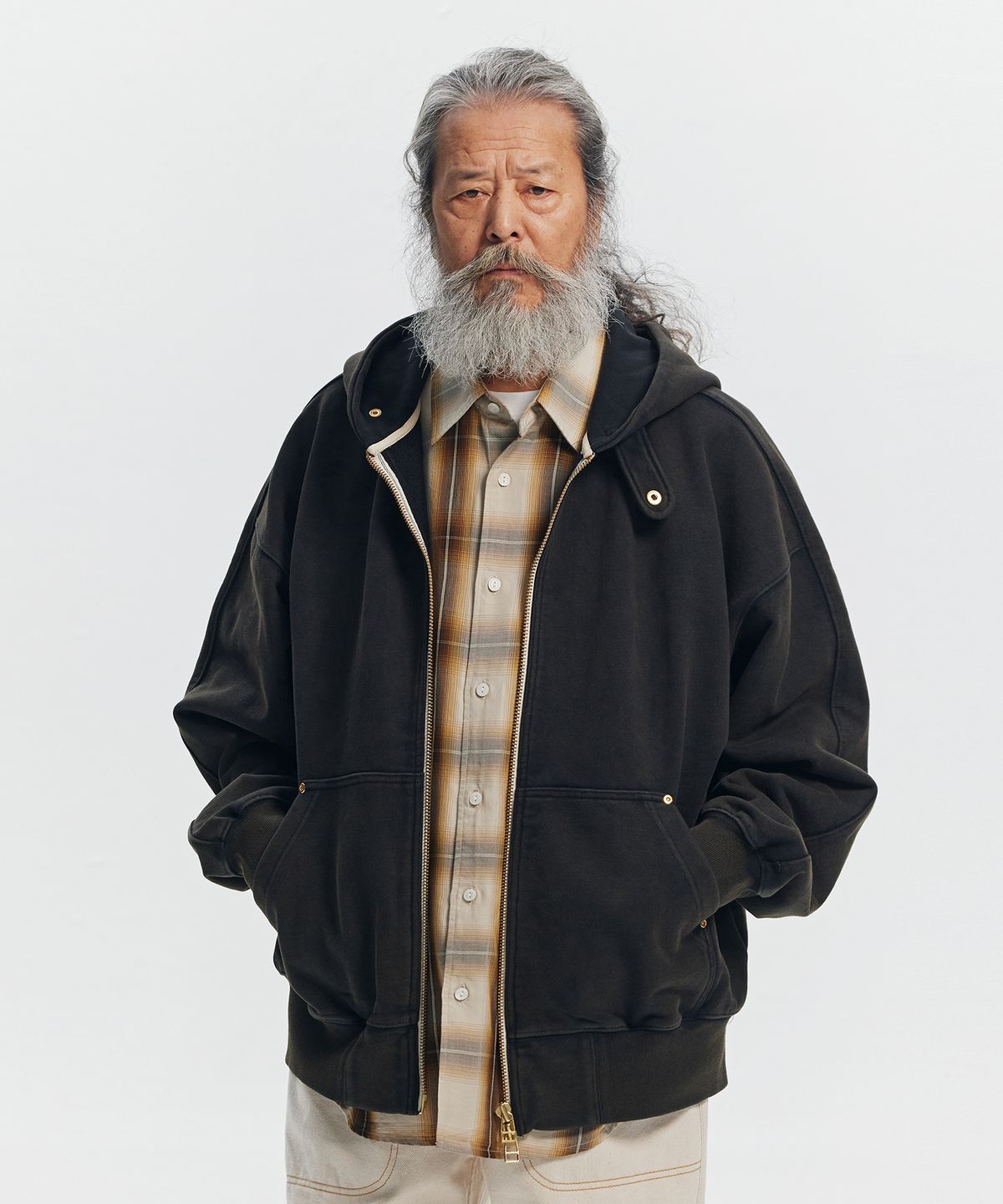 프리즘웍스(FRIZMWORKS) VINTAGE DYEING HOOD ZIP UP PARKA _ BLACK BROWN