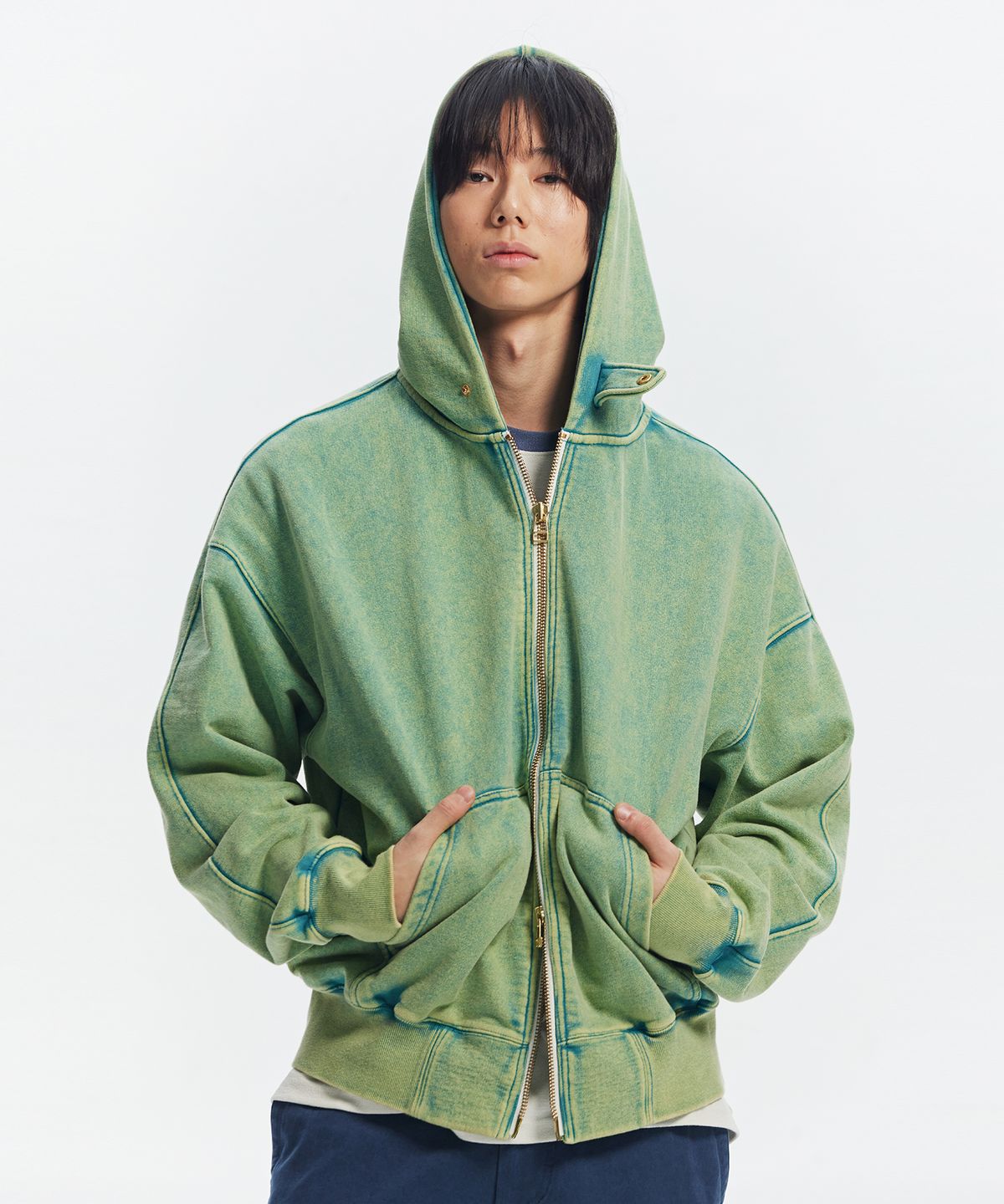 프리즘웍스(FRIZMWORKS) VINTAGE DYEING HOOD ZIP UP PARKA _ TURQUOISE