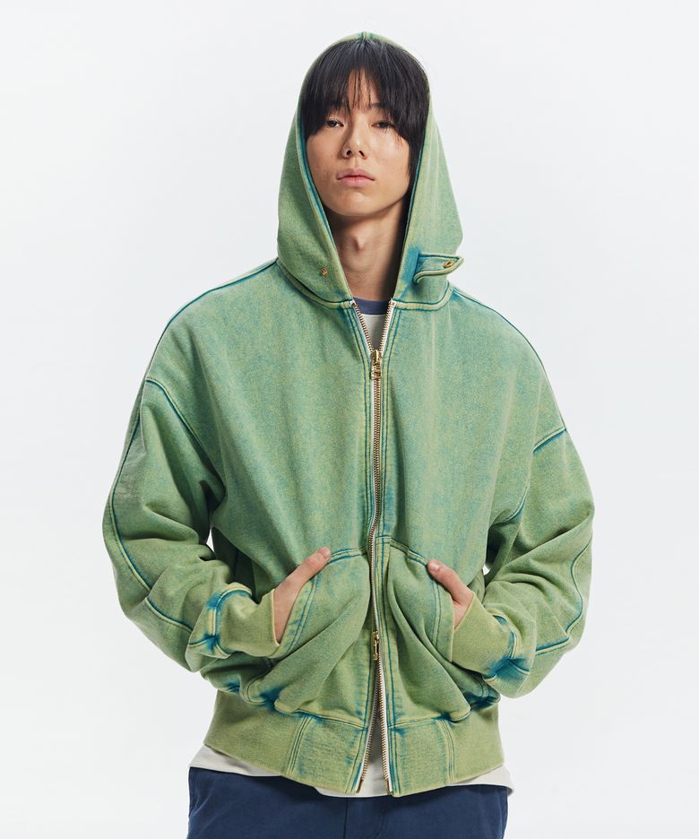 VINTAGE DYEING HOOD ZIP UP PARKA _ TURQUOISE