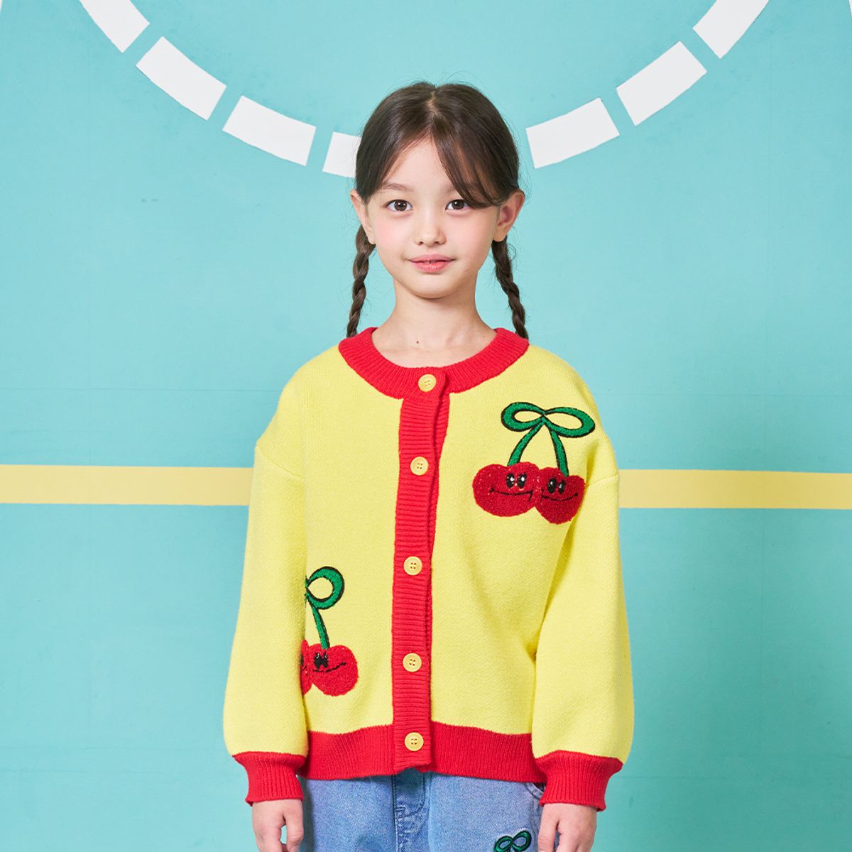 미니도우(MINIDOU) 체리 배색 가디건