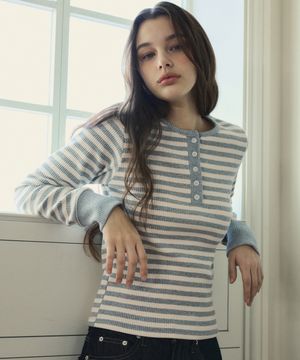 W/스트라이프 리브드 롱슬리브 티셔츠_3Color(W25-TP14)