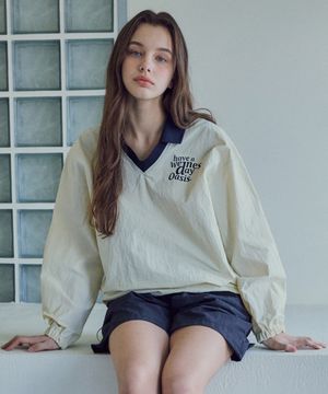 W/시그니처 나일론 카라 스웨트셔츠_Ivory(W25-TP13)