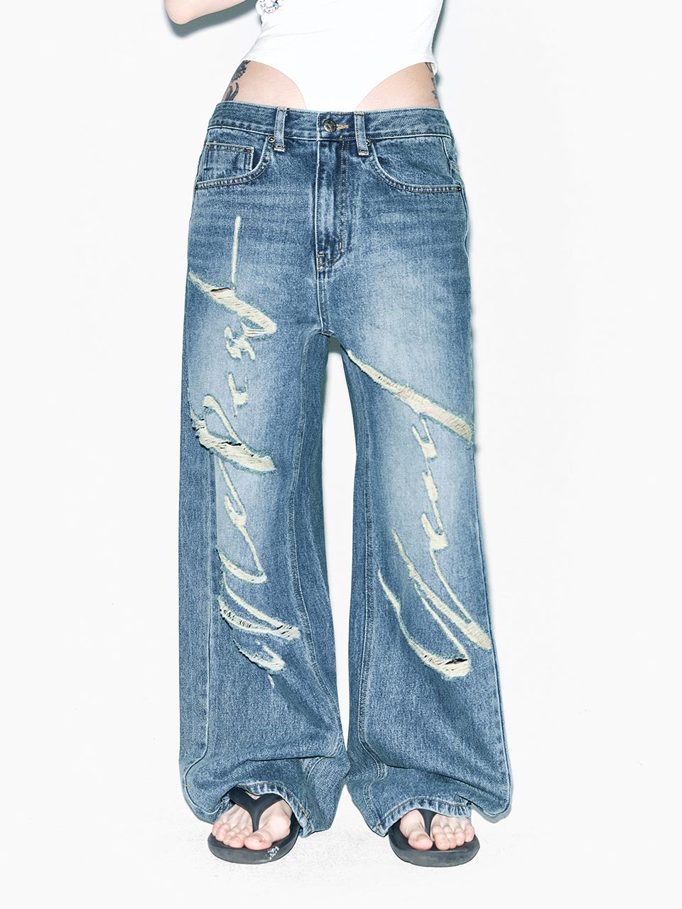 LEEY ■ SIGNATURE LOGO DESTROYED DENIM デニム MUSINSA | L.E.E.Y SIGNATURE LOGO DESTROYED DENIM BLUE