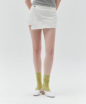 키르시 플레인 세미 와이드 데님 스커트 팬츠 [화이트]