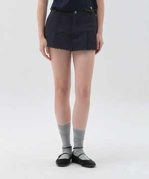 키르시 플레인 와이드핏 코튼 스커트 팬츠 [다크 네이비]