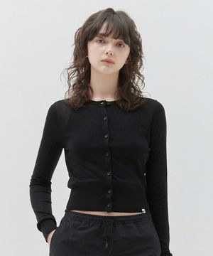 키르시 플레인 시스루 크롭 가디건 [블랙]