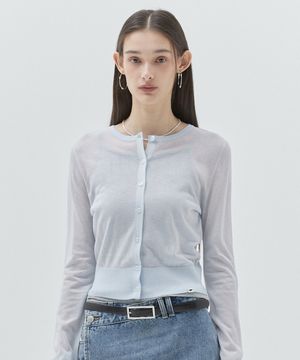키르시 플레인 시스루 크롭 가디건 [라이트 블루]