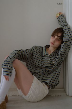 STRIPE STRING COLLAR T-SHIRT_GREEN