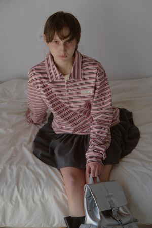 STRIPE STRING COLLAR T-SHIRT_PINK