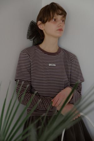STRIPE LAYERED T-SHIRT_BROWN