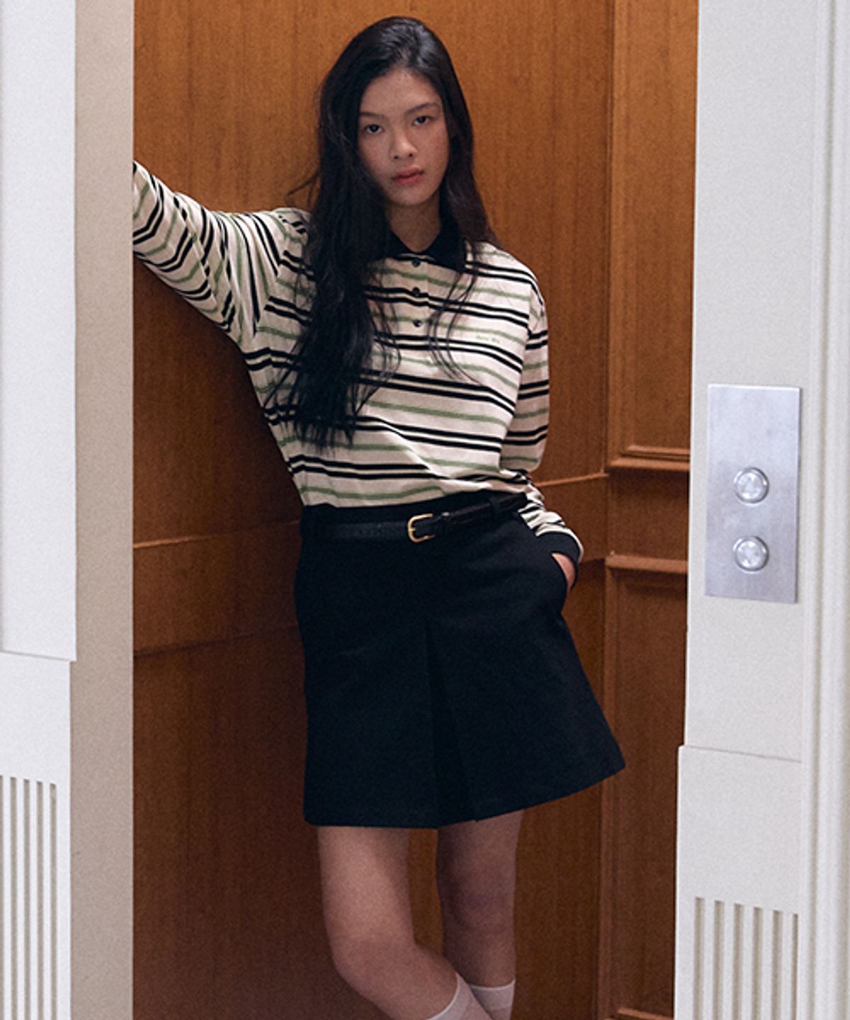 샵아라(SHOP,ARA) Seoro A-line belt set mini skirt_Black