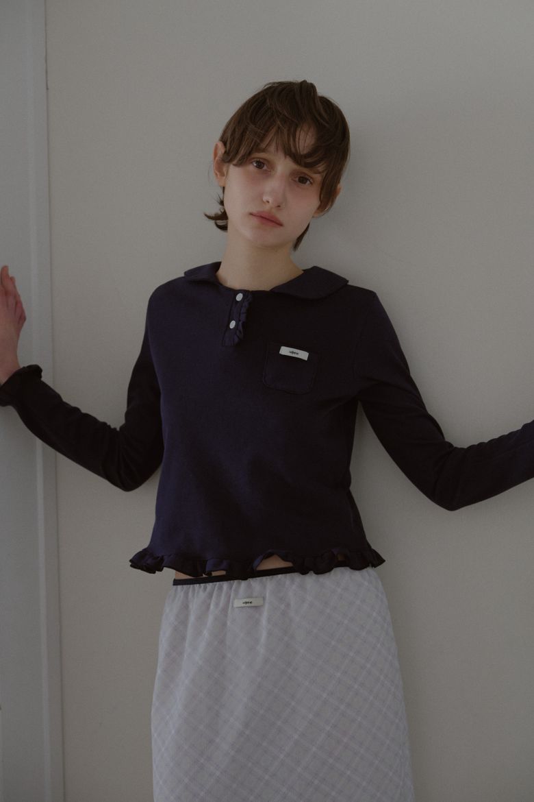 FRILL ROUND COLLAR T-SHIRT_2COLOR