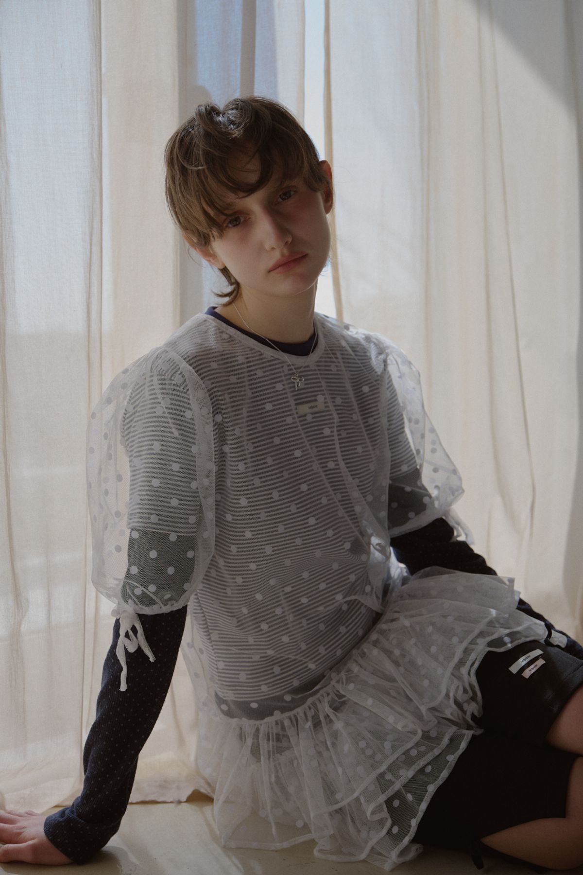 레터리(LETERIE) DOT HALF SLEEVE DRESS_WHITE