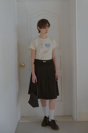 FRILL PLEATS MIDI SKIRT_BLACK