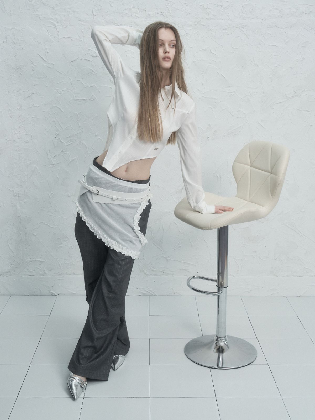 셋업이엑스이(SETUP-EXE) STUDDED WIDE BELT WHITE