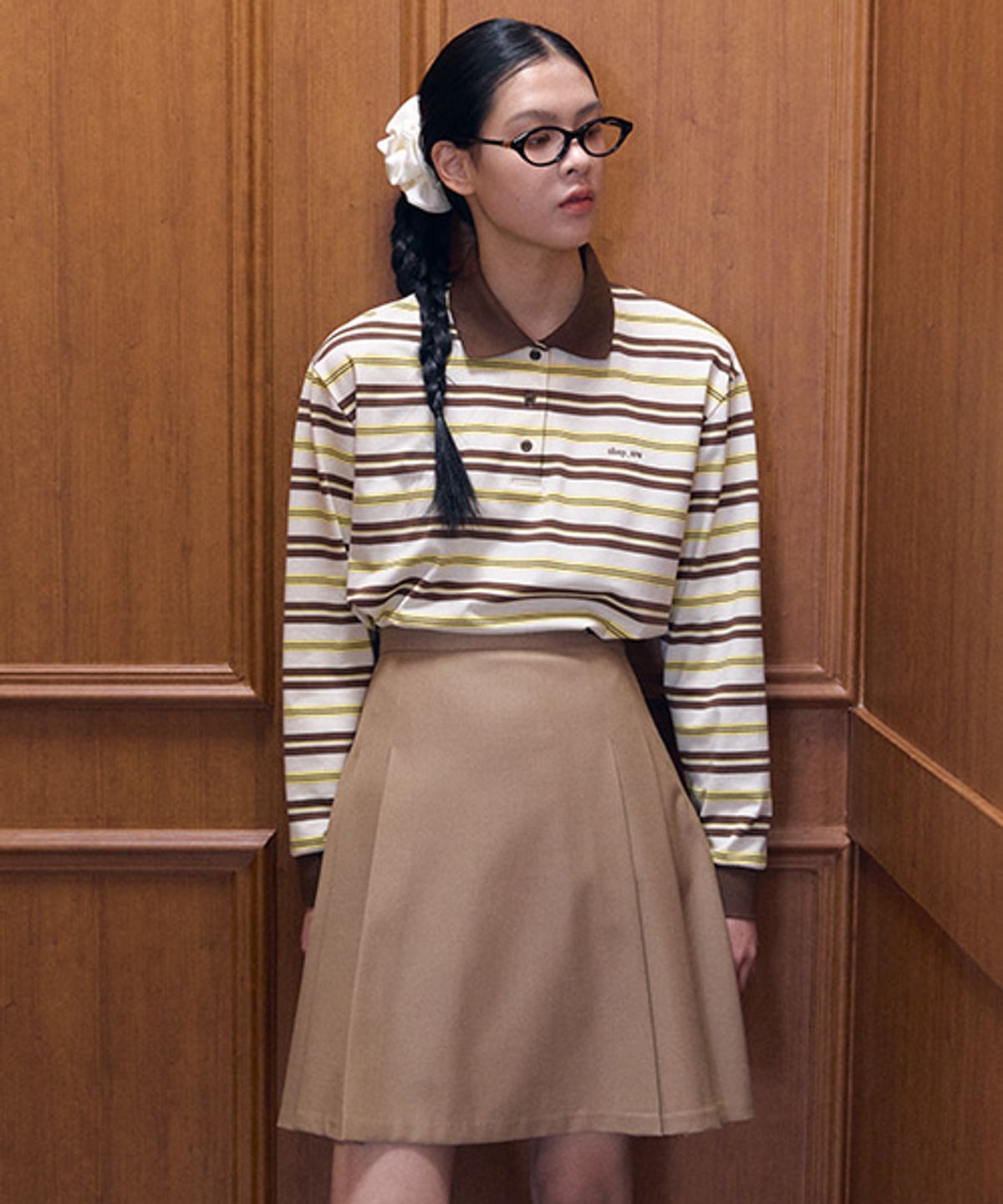 샵아라(SHOP,ARA) Youth stripe Collar T-shirt_Brown