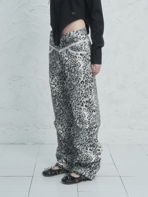 셋업이엑스이(SETUP-EXE) LEOPARD LACE PANTS / CHARCOAL - 사이즈