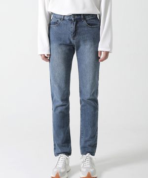 워싱 스판 슬림 일자 청바지