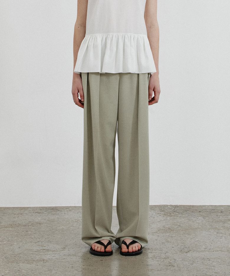 ESSENTIAL WIDE FIT TWO TUCK SLACKS - MINT