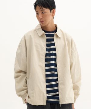 에센셜 클래식 스트링 오버핏 미니멀 카라 집업 블루종 점퍼_2COLOR