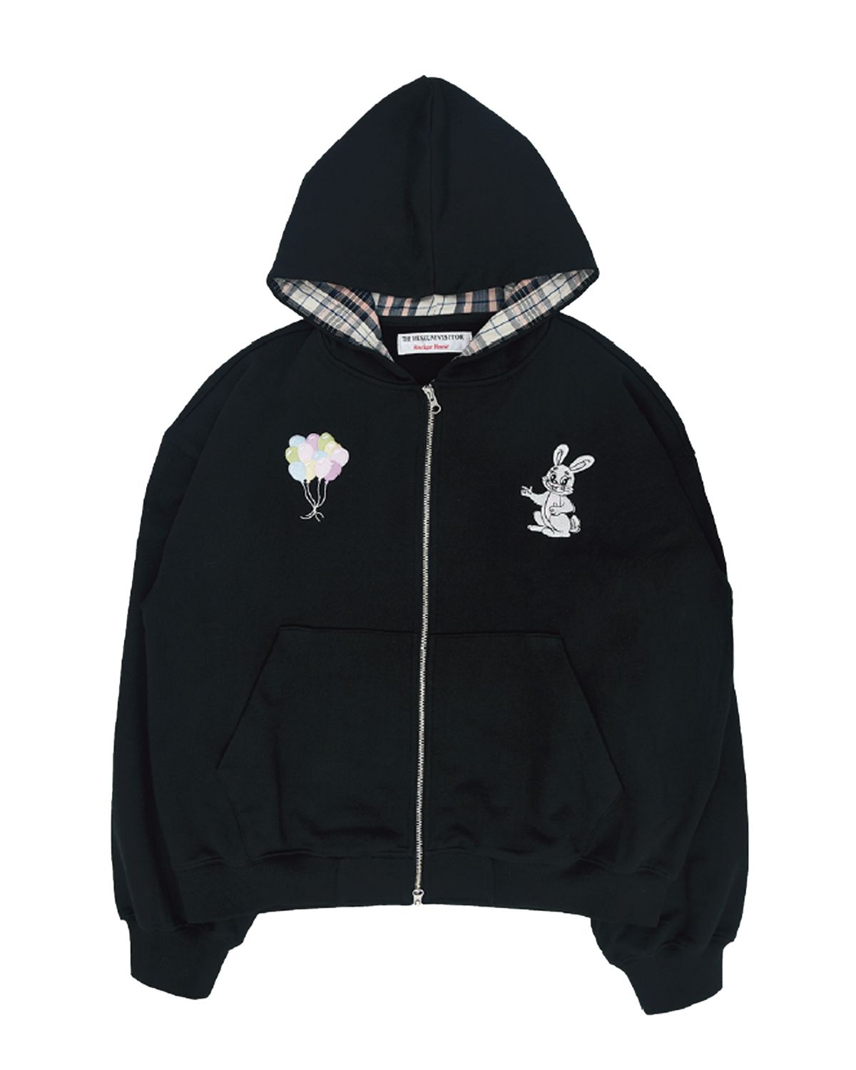 더뮤지엄비지터(THEMUSEUMVISITOR) RABBIT EMBROIDERY ZIPUP HOODIE (BLACK)