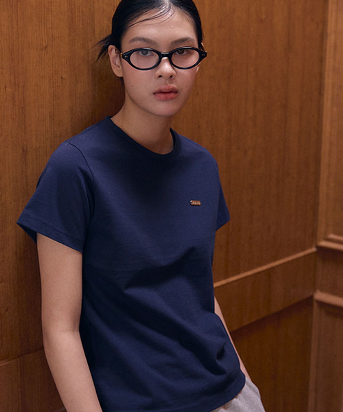 샵아라(SHOP,ARA) Shop ara basic logo T-shirt_Navy