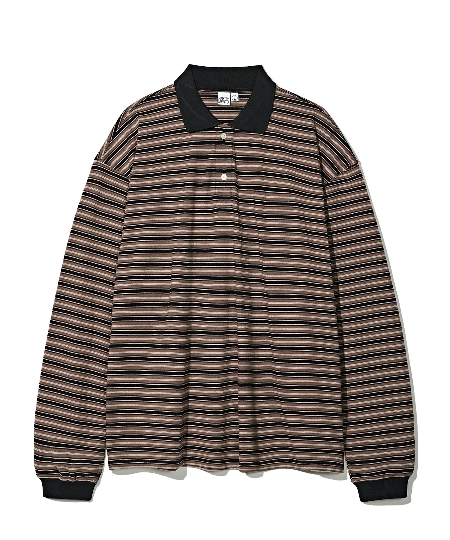 MUSINSA | PARTIMENTO Multi Stripe Collar Long Sleeve Brown