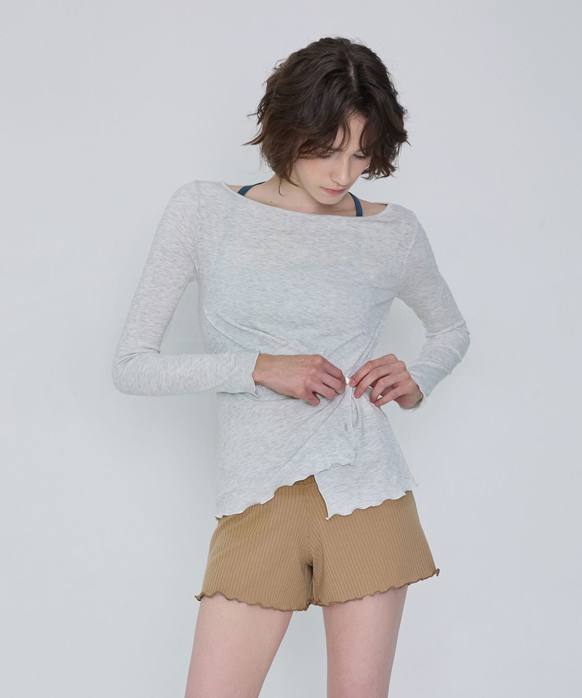 데비웨어(DEVIWEAR) 더블버튼 랩 롱슬리브 DEVI-T0124-멜란지오트밀