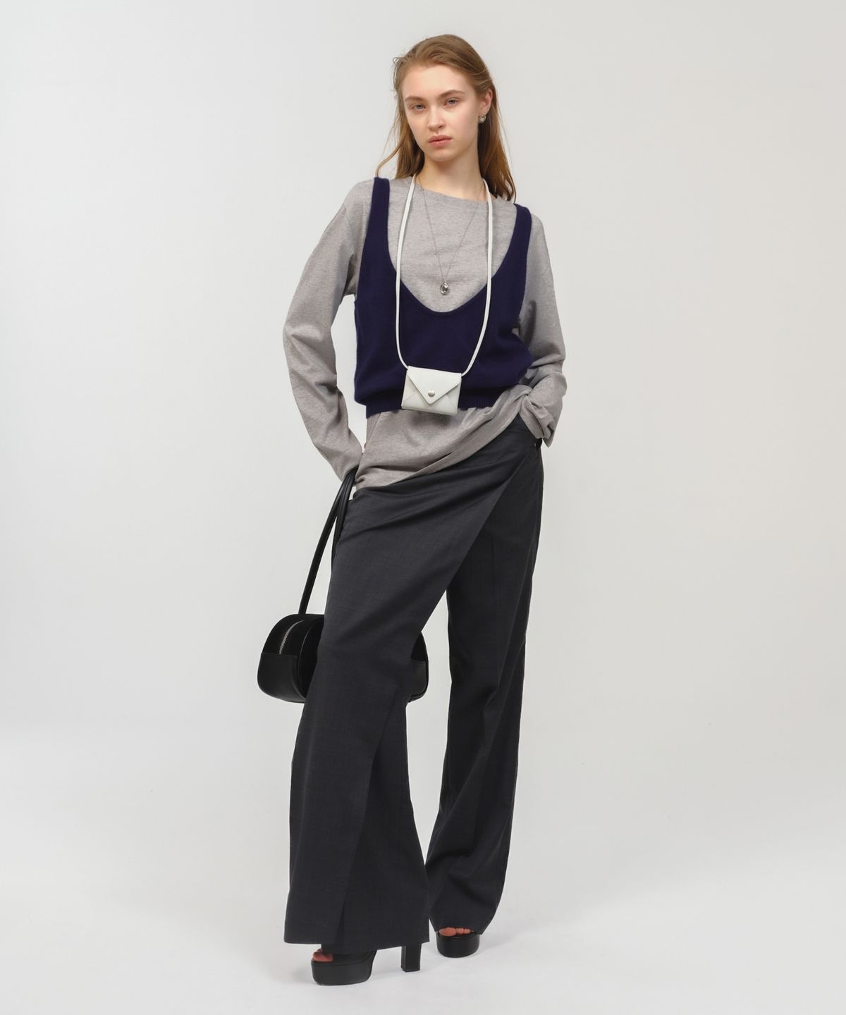 문선(MOONSUN) 2-Way Skirt Layered Pants / Charcoal