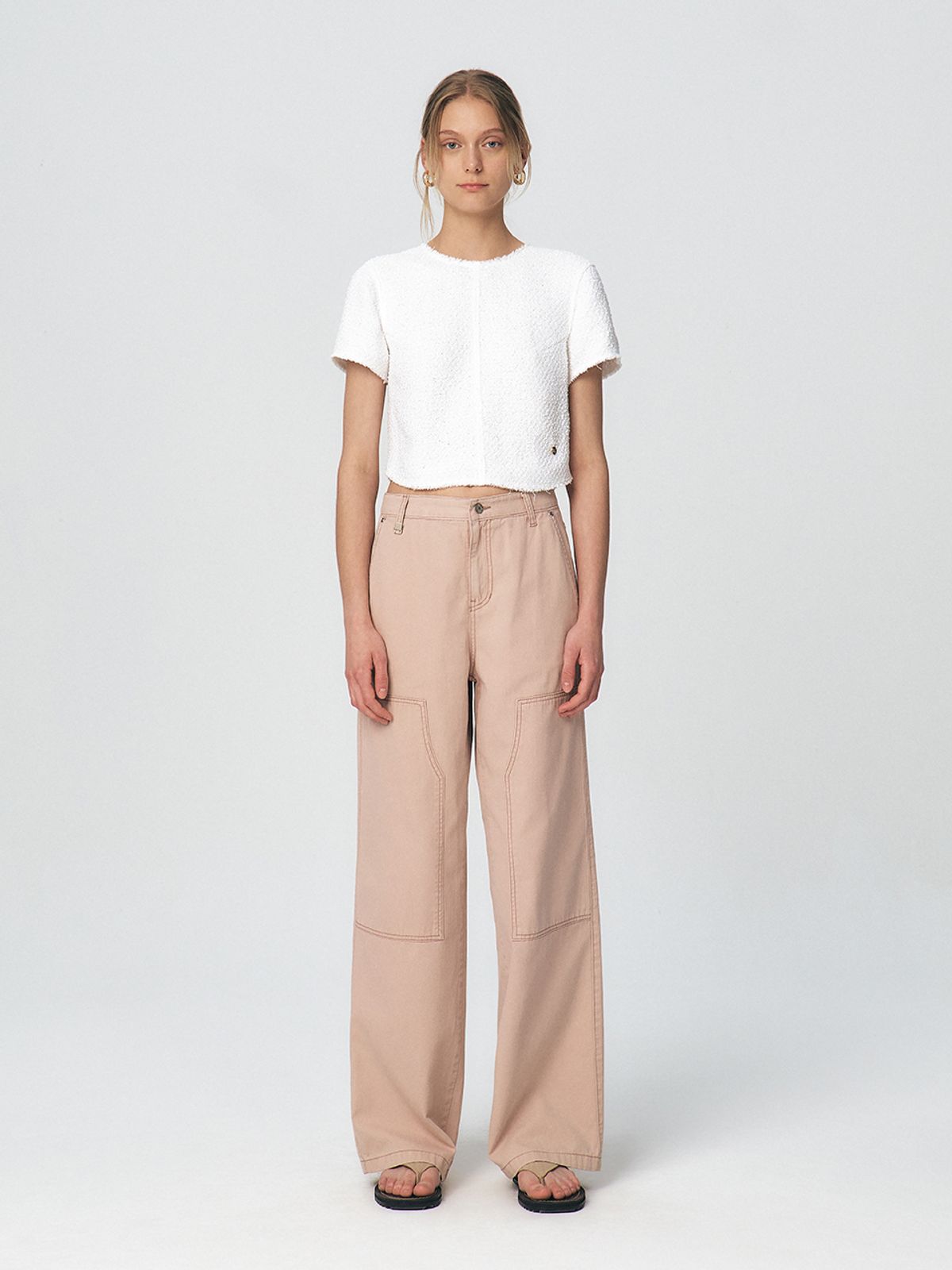 쿠메(KUMÉ) Semi-Cropped Cotton T-shirt, White