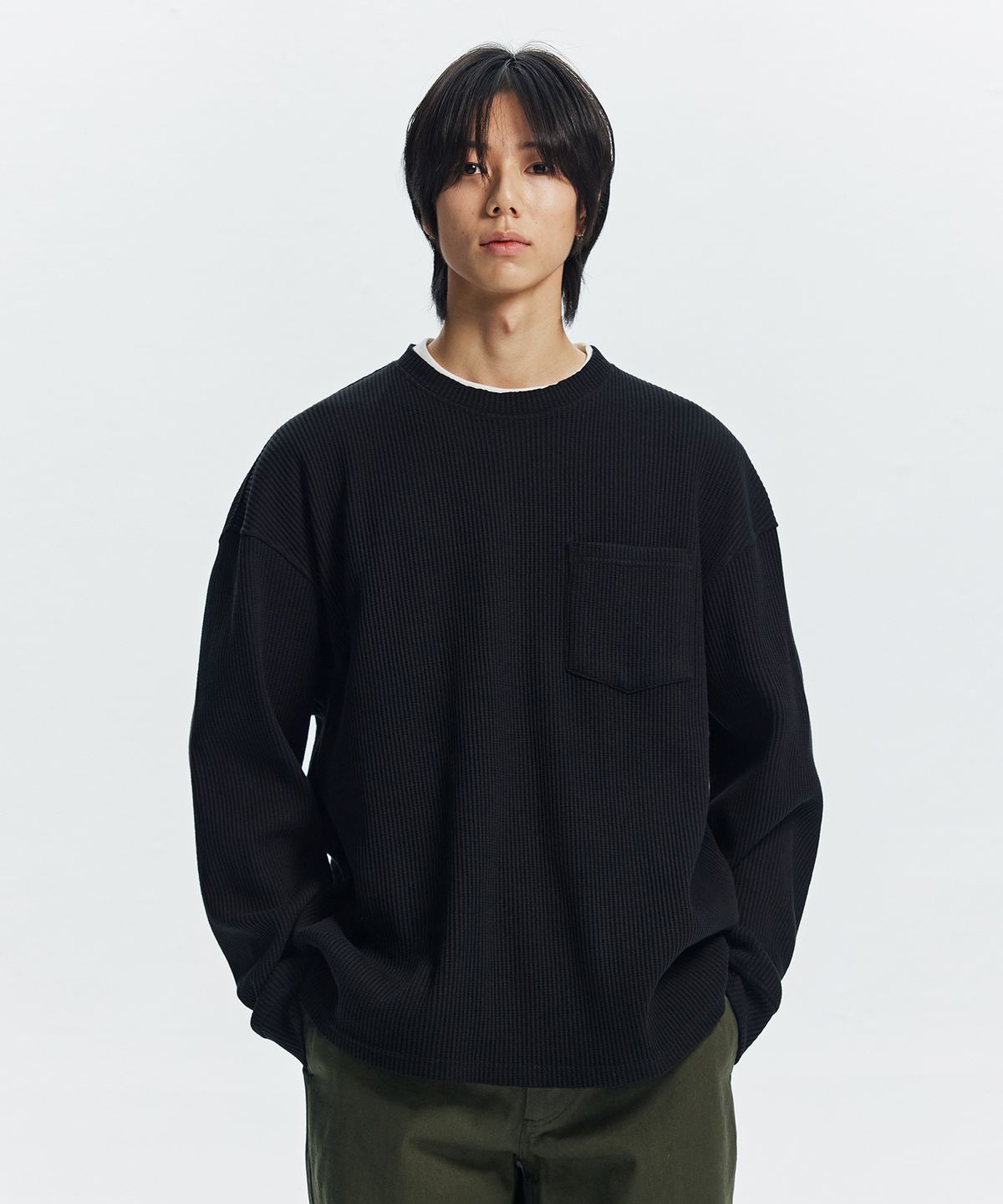 프리즘웍스(FRIZMWORKS) OVERSIZED WAFFLE POCKET TEE 002 _ BLACK