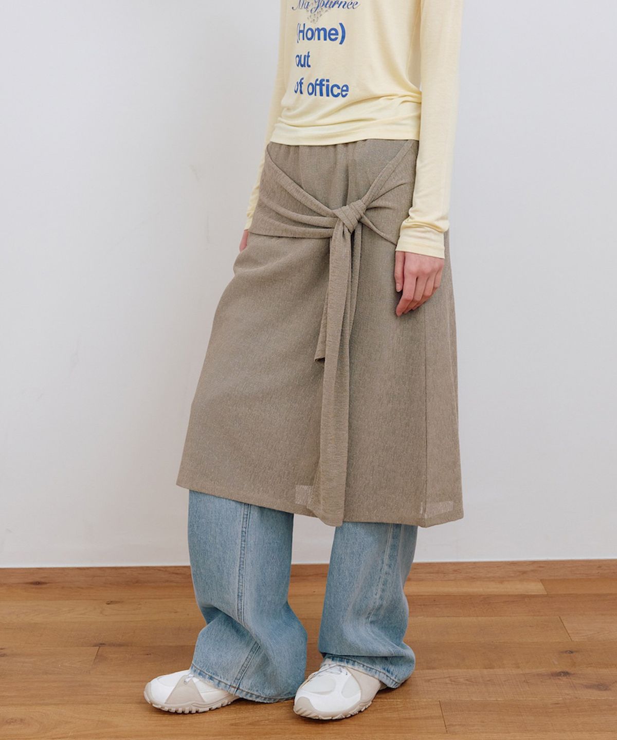 마조네(MA JOURNEE) TIE LAYERED SKIRT_BEIGE