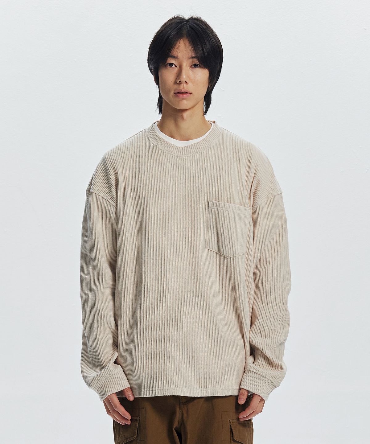 프리즘웍스(FRIZMWORKS) OVERSIZED WAFFLE POCKET TEE 002 _ CREAM
