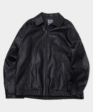 스탠다드 카라 투웨이 집업 바이커 레더 밴딩 자켓[블랙]