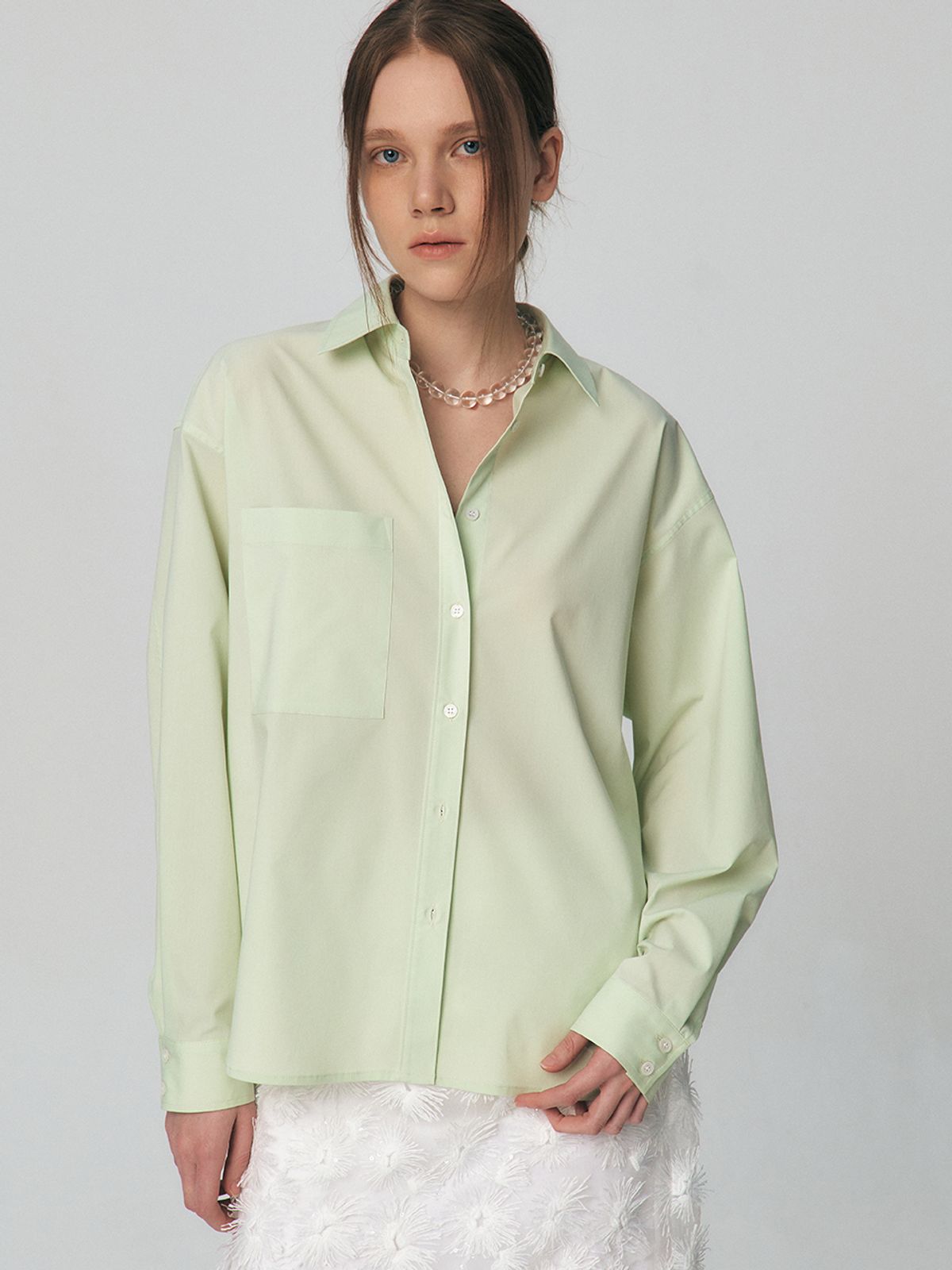 쿠메(KUMÉ) Wrinkle Free Over-Fit Shirt, Lime
