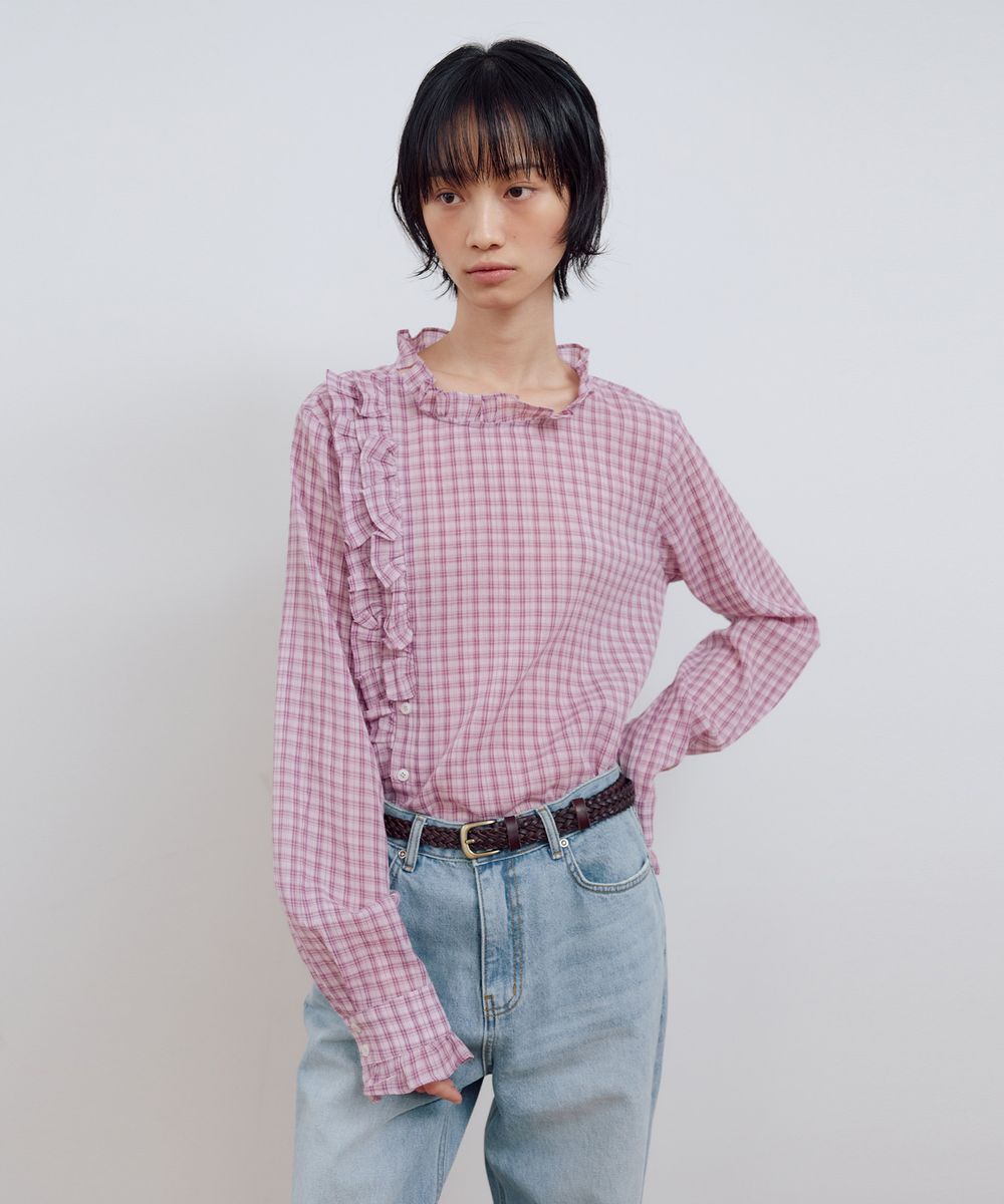 ASYMMETRY RUFFLE BLOUSE_PINK